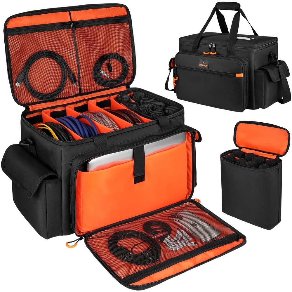 MRINCA DJ Equipment Bag, Cable Organizer Bag with 8-Slot Mic Stand Storage, L…