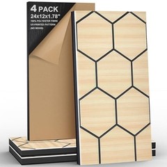 4Pack Acoustic Wall Panel Self-Adhesive 24×12×1.78″(Hexagon) Natural Oak Grain