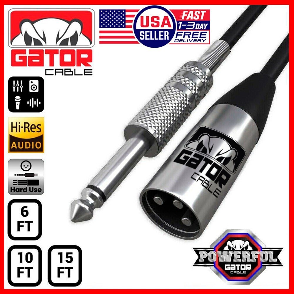 XLR 3-Pin Male to 1/4″ Plug TS Microphone Mono Cable Unbalanced Shielded Audio