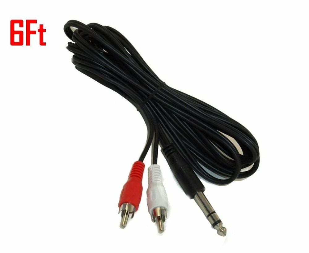 6FT 1/4″ 6.35mm Stereo Male to 2-RCA L+R Male Plug Dj Guitar Cable Audio Cord