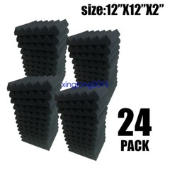 24 Pack Black 2″x12″x12″ Acoustic Grid Studio Foam Sound Absorption Wall Panels