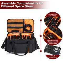 DJ Gig Bag with 8 Detachable Dividers, DJ Cables Bag with 15.6“ Laptop Sleev…