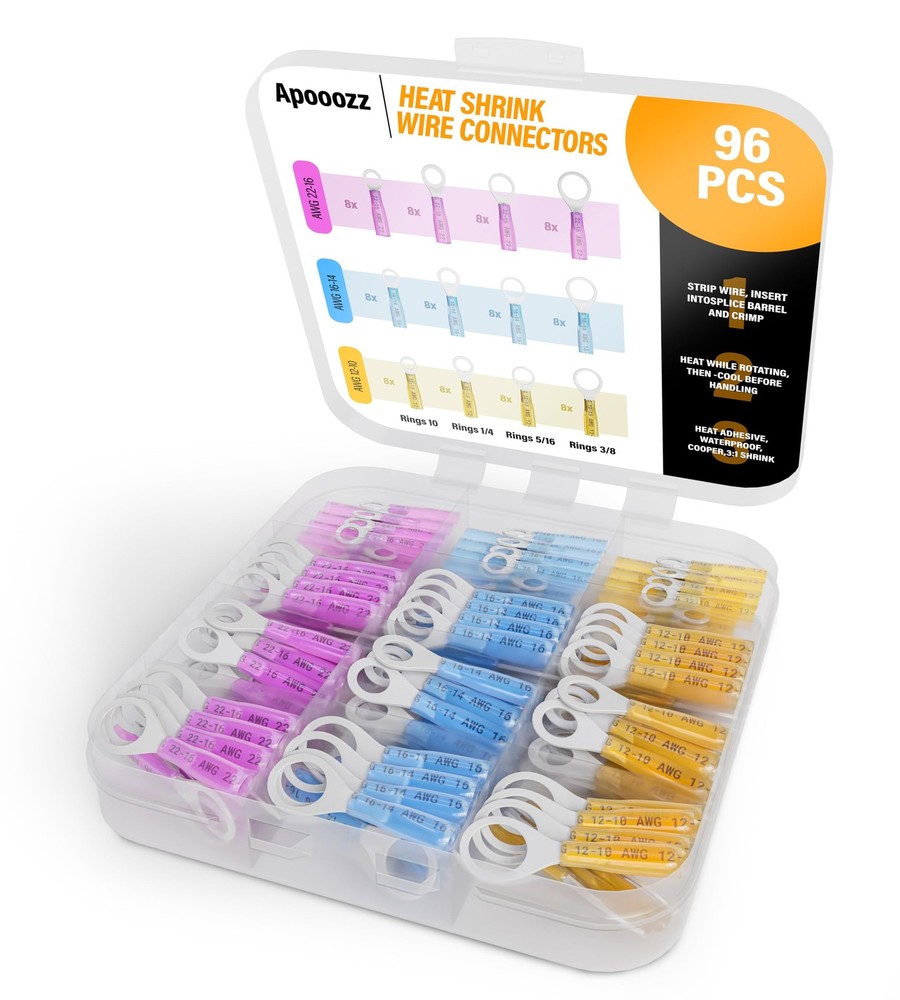 96 Pcs Heat Shrink Wire Connectors Kit- Electrical 96 PCS, Red, Yellow, Blue