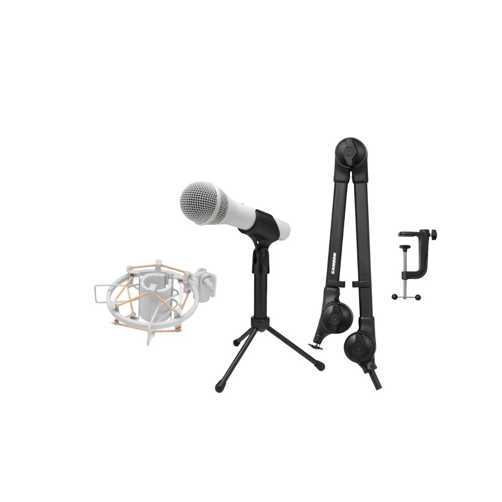 Samson Q2U USB XLR White Microphone Focus Pro Audio Shock Mount Bundle PRO