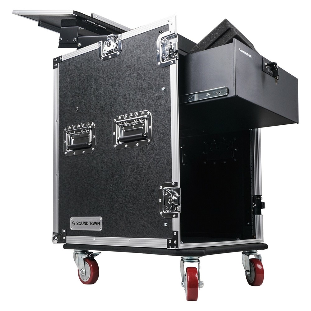Sound Town 14U DJ RackCase w/11USlant Mixer Top Casters Locking Drawer STMR-14D3