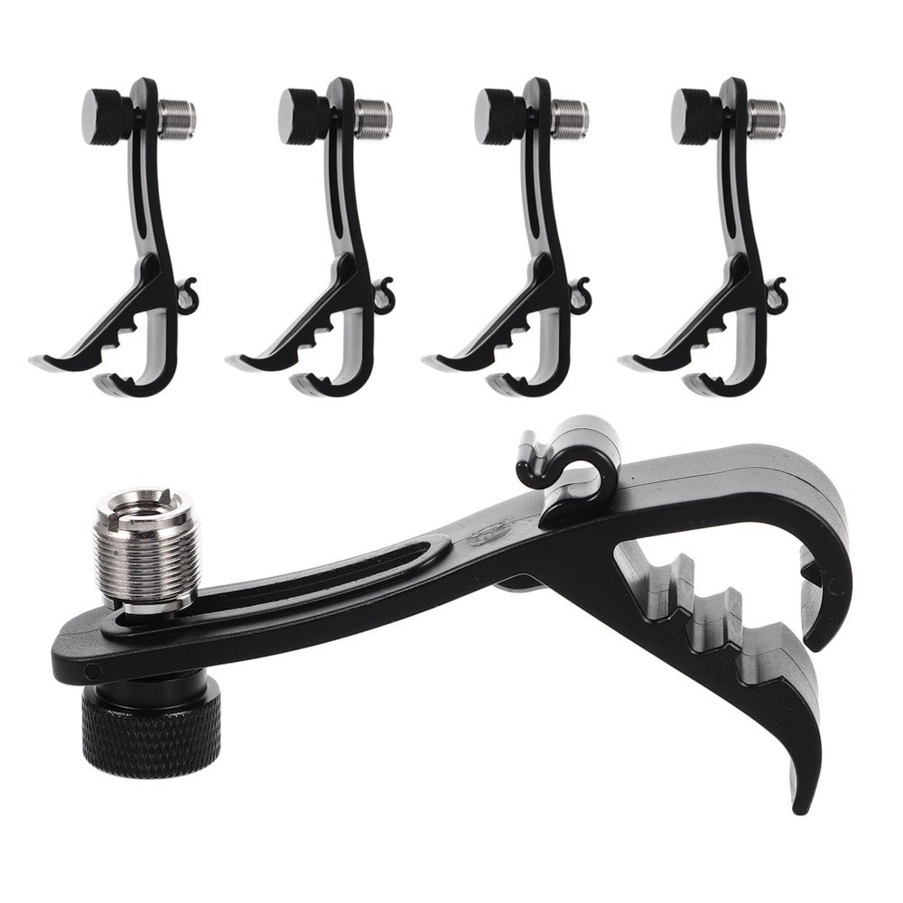 5Pcs Adjustable Drum Rim Mic Clips Metal Plastic Clamp Black for Guitar Setup