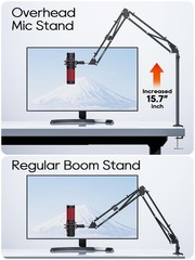 Overhead Boom Arm Microphone Stand Desk Mount 360° Rotatable 25.5 Inch Reach Whi