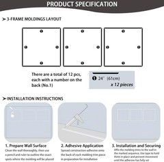 3-Frame Molding Kit – Durable 24″ x 24″ Pre-Cut Wall Decor Panels