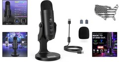 Versatile Podcast & Streaming Microphone with Adjustable Gain and Mute Functions