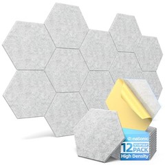 Acoustic Panels with Self-Adhesive, 12″ X 10″ X 0.4″ Sound 12 Pack Hexagon Gray