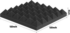 Acoustic Foam Panels 12x12x2 Inches Black Pyramid Soundproof Wall Panels 12 Pack
