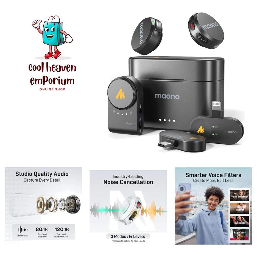 Wave T5 Mini Magnetic Wireless Lavalier Microphone – 48kHz/24bit, 1000ft Range