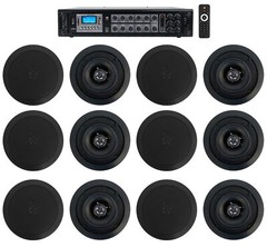 Rockville 6-Zone 70v Amplifier+(12) 5.25″ Black 2Way Restaurant Ceiling Speakers