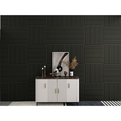 8 PCS Matte Black – Acoustic Panels & Wooden Strip Acoustic Boards