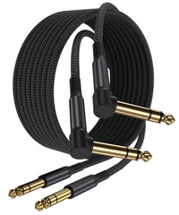 Instrument Cable 1/4 Inch TRS 10ft 2-Pack Right-Angled to Straight Stereo Audio