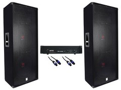(2) Rockville RSG15.24 Dual 15” 3000w DJ/Pro PA Speakers+Gemini Amplifier+Cables