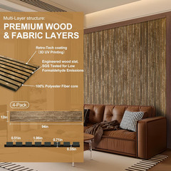 Vintage Metal-Look Wood Slat Acoustic Wall Panels for Home & Studio Decor