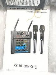 Aveek 150W x2 Powered Amplifier Audio Mixer,4 Channel with Dual Wireless Mic Sou