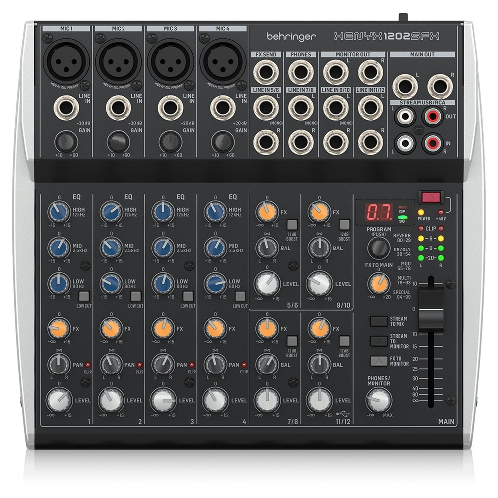 Behringer XENYX 1202SFX Premium Analog 12-Input Mixer with USB Streaming Interfa