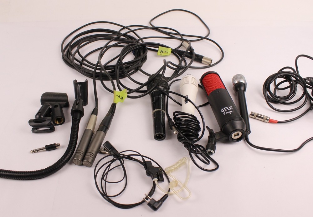Microphone with Cables & Acc. Lot of 8 w/Various Connectors Kenwood/MXL/Cad/Sony