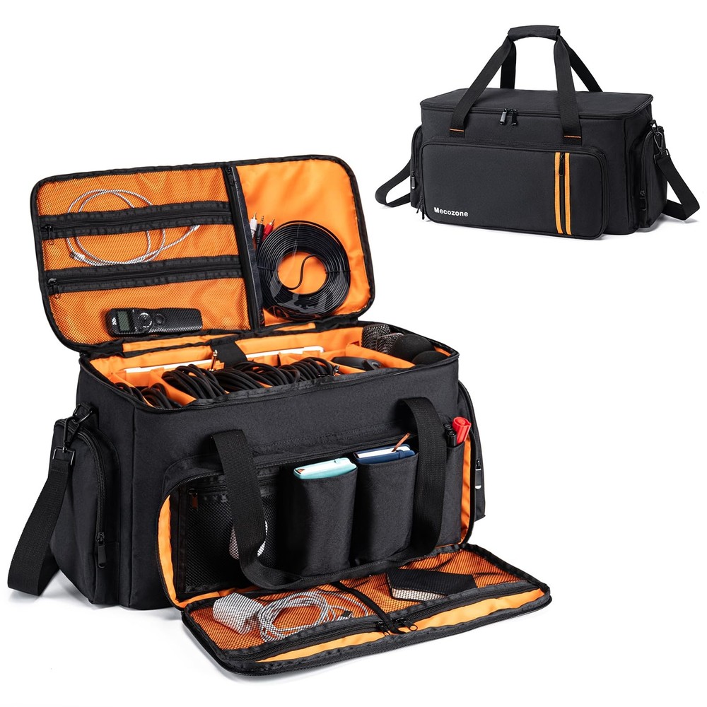 DJ Gig Bag with 8 Detachable Dividers, DJ Cables Bag with 15.6“ Laptop Sleev…