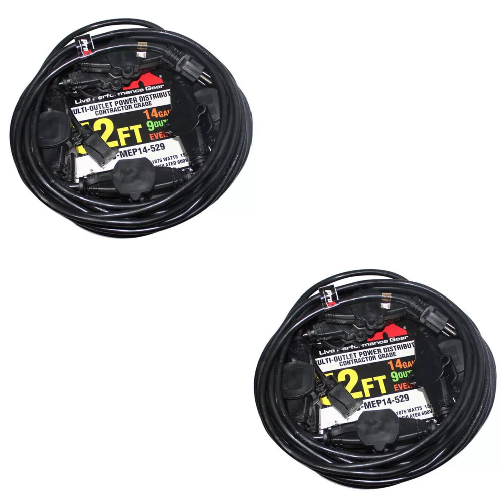 2 ProX 52 ft lighting Stage Power Multi-Outlet Stringer AC 3Prong Outlets 14 AWG