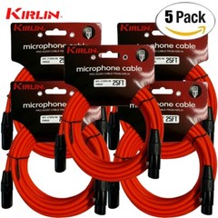 5-PACK Kirlin 25FT 3-Pin XLR Male to XLR Female 20AWG Microphone Cable Red
