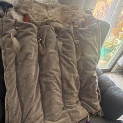 Gray genuine Fur & leather Trim wolf / eagle Native American style Flute bag