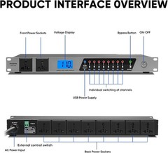Power Conditioner, 20 Amps 10 Outlet Rack Mount Power Sequencer for Audio