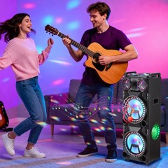Dual 12″ Woofer Portable FM Bluetooth Party Speaker Deep Bass Sound With Mic US