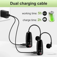 Wireless Microphone Headset, UHF Dual Cordless Microphones System, USB-C Char…