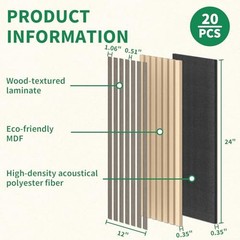 20-Pack 12″ x 24″ Soundproof Wood Slat Panel, 40 Sq.Ft. 3D Wood 24×12 Inch Gray