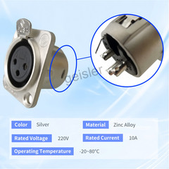 20x XLR 3Pin Female Panel Mount Chassis Connector, Nickel plated Matel housing
