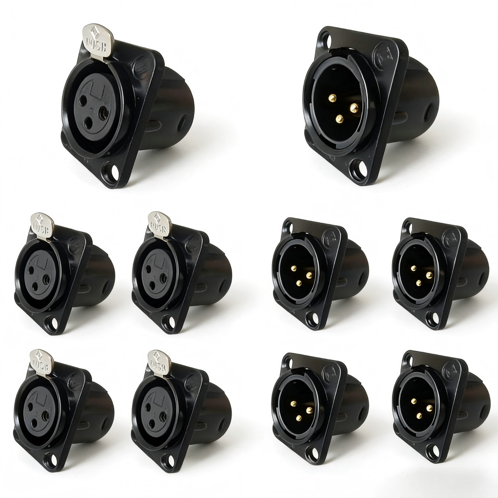 10x XLR 3Pin Panel Mount Male Female Combo Gold Plated Black Chassis Connector