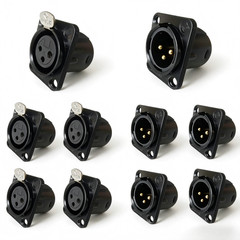 10x XLR 3Pin Panel Mount Male Female Combo Gold Plated Black Chassis Connector