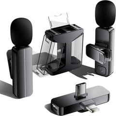 2-Pack Wireless Lavalier Microphone Set with Charging Case – USB-C & Lightning