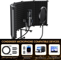 Upgraded Studio Recording Microphone with Isolation Shield & Pop Filter – Music
