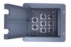 BULK Recessed stage floor install box with hinged lid 6 female 2 male XLR jacks