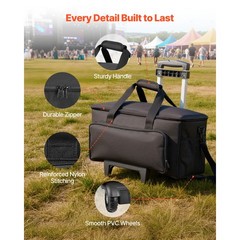 Uimoso Rolling DJ Cable Bag with Wheels, Padded Design, 6 Adjustable Dividers