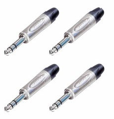 (4 PACK) NEUTRIK NP3X 1/4″ TRS Stereo Male Cable Mount Plug – Nickel Shell