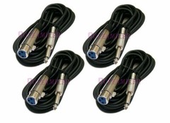 4x 25Ft XLR 3Pin Female to 1/4″ Mono TS Plug Mic Microphone Cord Cable 25’Foot
