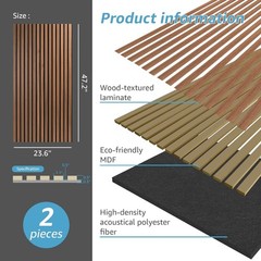 3D Fluted Acoustic Panels – Pack of 2 Walnut Wood for Stylish Noise Control