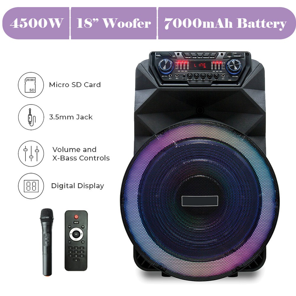 4500W Peak Power 18-Inch Portable Party Speaker – Rechargeable with Deep Bass