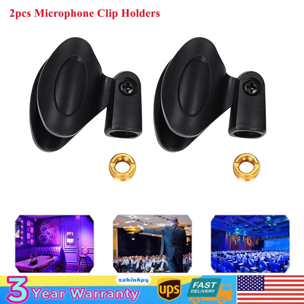 2Pcs Universal Microphone Clips Clamp Holder For Wired/ Wireless Mic Stand 180°