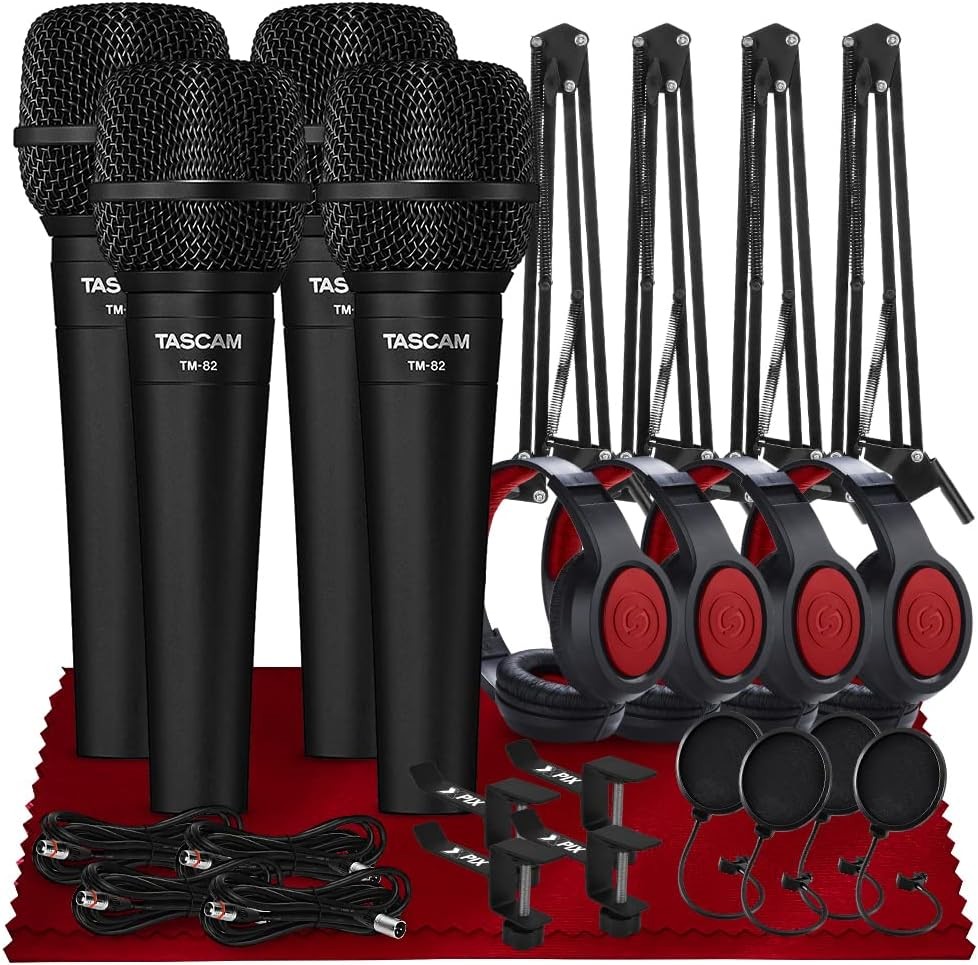Tascam TM-82 Dynamic Cardioid Microphone (4 units) for Recording Vocals and