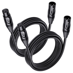 2-Pack Premium XLR to XLR Cables – 10Ft, Male to Female, 21 AWG,OFC