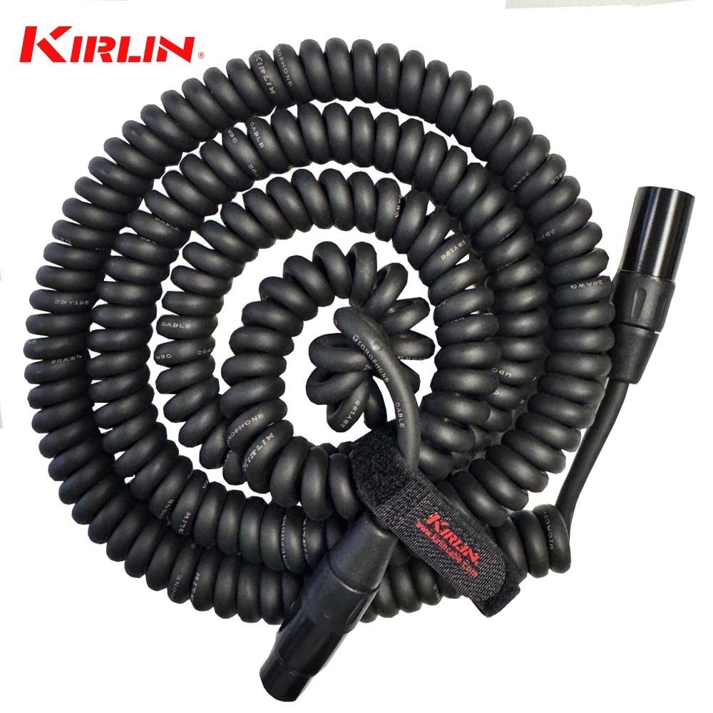 Kirlin Premium Coil 20 AWG 30FT XLR F to XLR M Black Microphone Cable