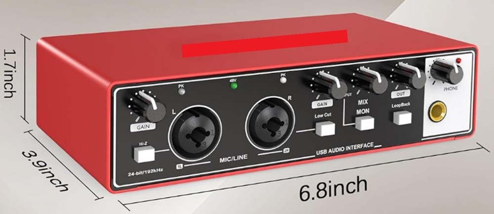 USB Audio Interface 24Bit/192kHz 48V Phantom Power Plug and Play Recording