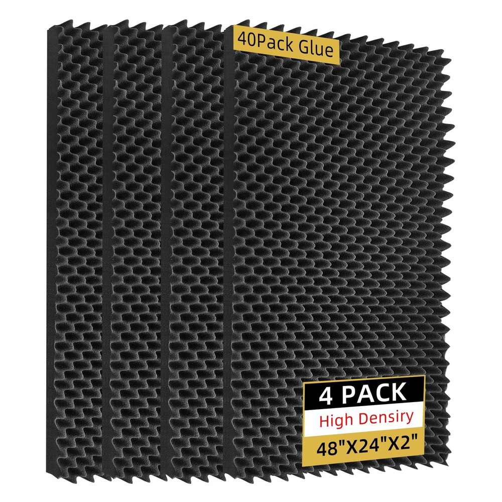 4 Pack Sound Proof Foam Panels |48″×24″×2″ Egg Crate Foam Pad | High D