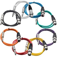 8 Pack Multi-Color 3ft XLR Female to 1/4″ TRS Patch Cables